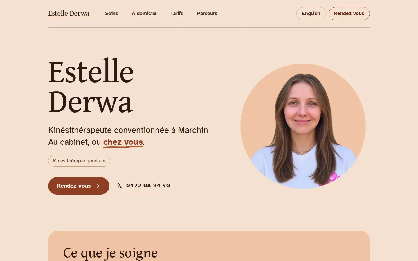 Desktop homepage of the Estelle Derwa physiotherapy website